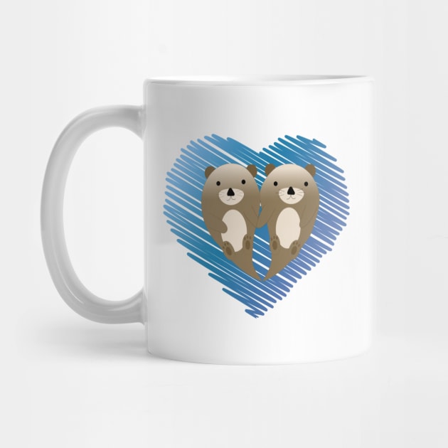 Cute Otter Couple and Blue Scribble Heart Background by Hedgie Designs